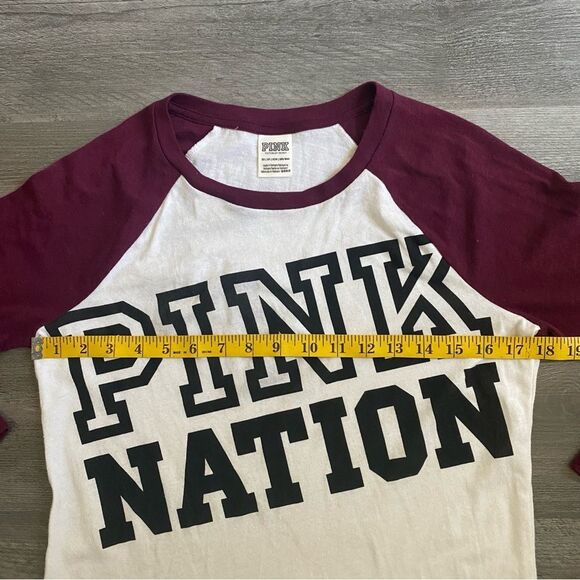 Victoria’s Secret PINK Nation Baseball Tee Oversized XS Maroon White - Picture 7 of 12